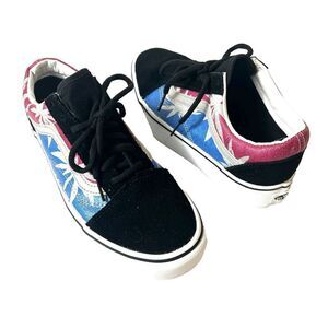 VANS Women 7.5 Glitter Leaves Print Suede Platform Sneaker Lace Up Low Top Men 6